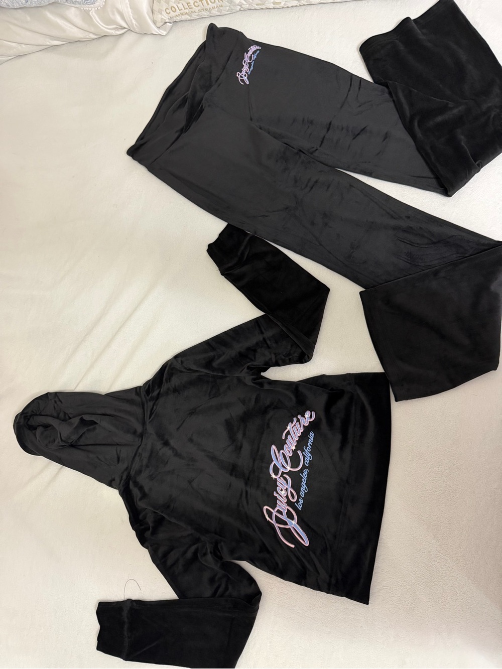 Juicy Couture Black Velour women Hoodie & Joggers with Pink Script Logo